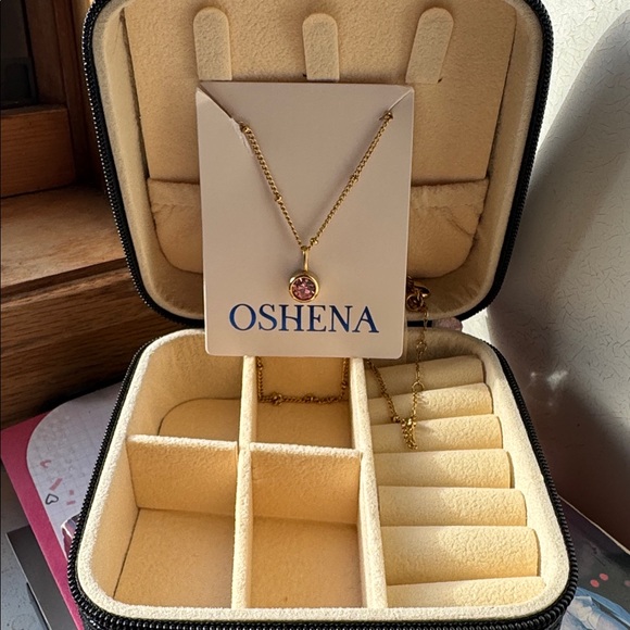 Gold Necklace with Pink Gemstone Pendant, October birthstone - Picture 5 of 8